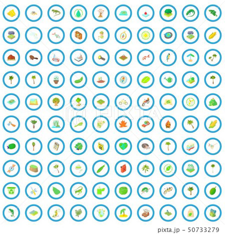 100 camping and nature icons set, cartoon style 50733279