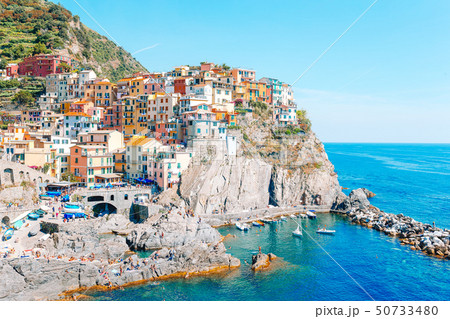 Amazing view of the beautiful village of Manarola in the Cinque Terre Reserve. 50733480