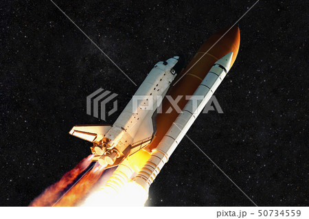 Spaceship rocket and starry sky 50734559