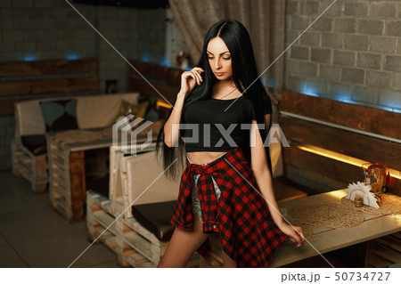 Stylish beautiful girl in fashionable clothes Stylish beautiful girl in fashionable clothes 50734727