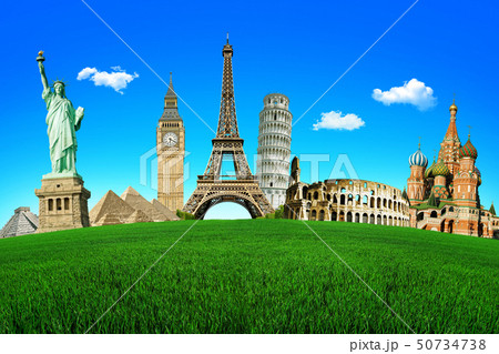 Concept of travel. Green field with the wonders 50734738