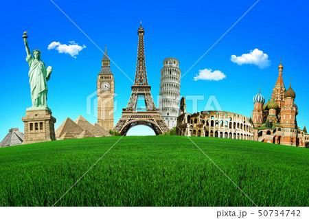 Concept of travel. Green field with the wonders 50734742