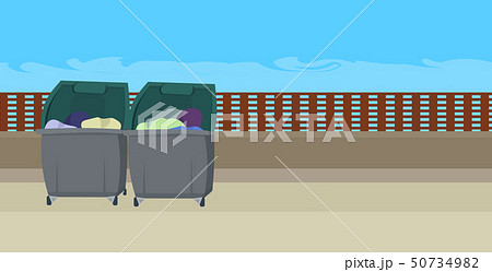 two containers for garbage trash can with wastes and rubbish on city street homeless concept two containers for garbage trash can with wastes and rubbish on city street homeless concept 50734982