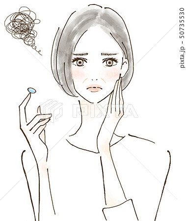 アレルギー 眼のトラブル 花粉症でコンタクトレンズがつけられない女性 困るのイラスト素材 50735530 Pixta