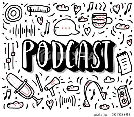 Podcast lettering with decoration. Vector design. 50738393