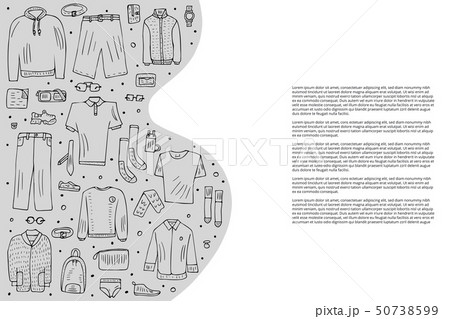 Men clothes and accessories set in doodle style. 50738599