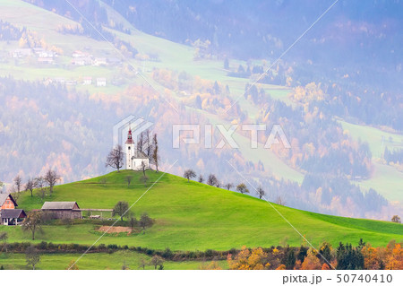 Church on top of the hill in Slovenia countryside 50740410