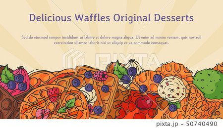 Crispy wafer recipe poster chocolate cream flavor belgian dessert cookie vector illustration. Sweet 50740490