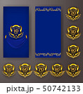 Set of anniversary card, invitation with laurel wreath, numbers. Decorative gold emblem of jubilee 50742133