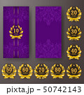 Set of anniversary card, invitation with laurel wreath, numbers. Decorative gold emblem of jubilee 50742143