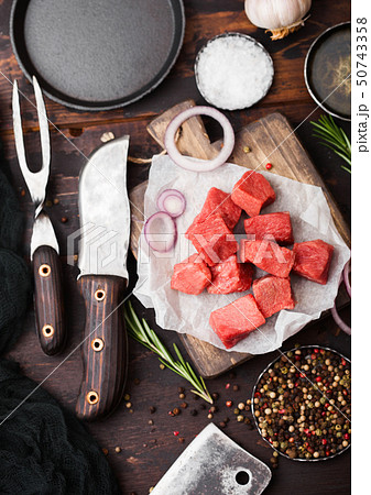 Raw lean diced casserole beef pork steak  50743358