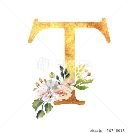 Romantic gold letter A with drawn watercolor flowers. Elegant emblem for book design, brand name Romantic gold letter A with drawn watercolor flowers. Elegant emblem for book design, brand name 50746013