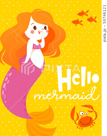 Vector Birthday Card With Cartoon Mermaid のイラスト素材