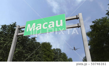 Airliner landing in Macau, China. 3D rendering 50746161