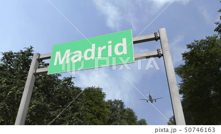 Commercial airplane arriving to Madrid, Spain. 3D rendering 50746163