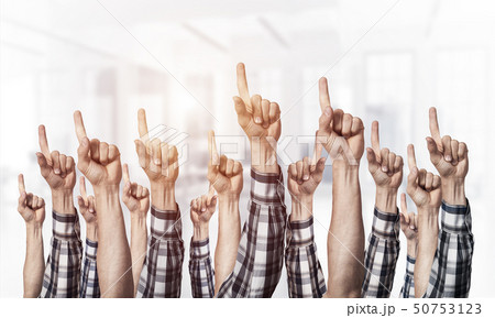 Row of man hands showing finger pointing gesture 50753123