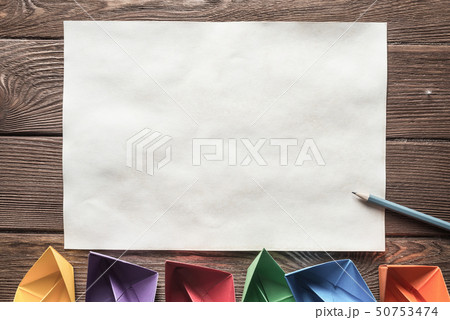 Concept of inspiration and creativity with paper ships. Place your text 50753474