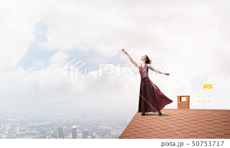 Concept of freedom and happiness with girl enjoying this life. Mixed media 50753717