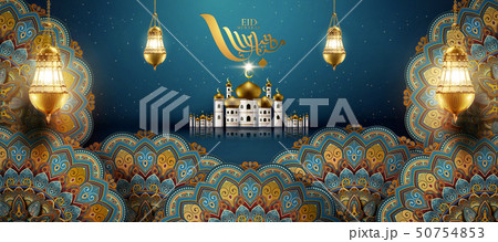 Eid mubarak blue arabesque flowers 50754853