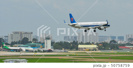 Passenger airplane landing at the airport Passenger airplane landing at the airport 50758759