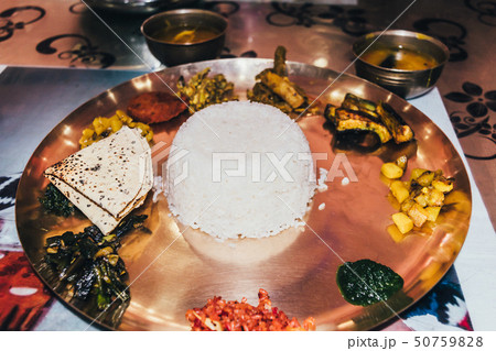 Bengali Vegetarian Traditional Thali. Side View Bengali Vegetarian Traditional Thali. Side View 50759828