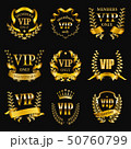 Set of gold vip monograms for graphic design on black background. 50760799