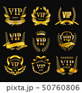 Set of gold vip monograms for graphic design on black background. 50760806