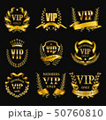 Set of gold vip monograms for graphic design on black background. 50760810