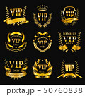 Set of gold vip monograms for graphic design on black background. 50760838
