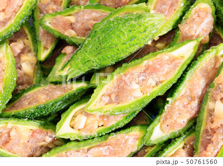 Close up bitter gourd pile with stuffed hack pork 50761560