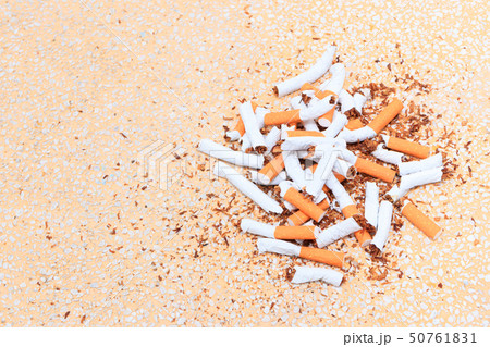 Pile cigarettes broken on table terrazzo flooring 50761831