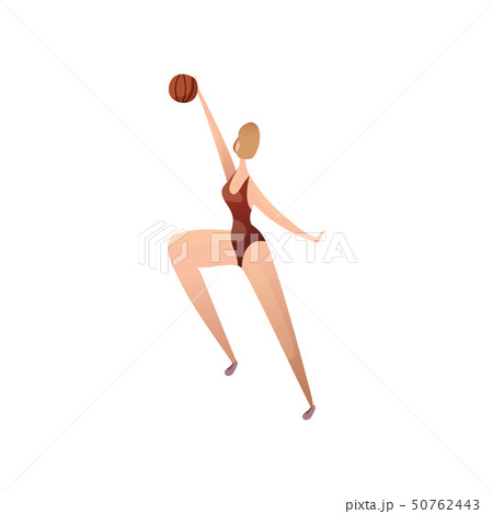 Woman basketball player jumping with the ball. Vector illustration on white background. 50762443