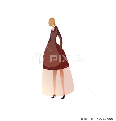 Woman model in dress with a long transparent skirt. Vector illustration on white background. 50762500