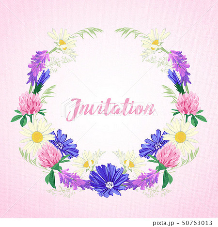 Cute invitation with floral wreath. 50763013