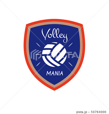 Volleyball logo template, badge. Volley mania with ball. Colorful label design for sports events or 50764000