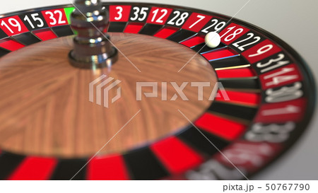 Casino roulette wheel ball hits 18 eighteen red. 3D rendering 50767790
