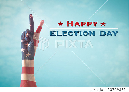 Happy election day with Isolated V shape hand sign 50769872