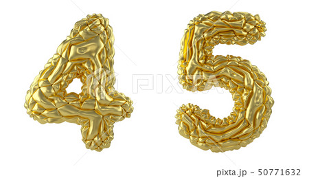 Number set 4, 5 made of crumpled foil. Collection symbols of crumpled gold foil isolated on white Number set 4, 5 made of crumpled foil. Collection symbols of crumpled gold foil isolated on white 50771632