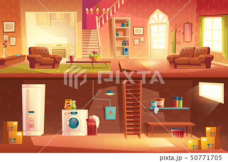 Home interior with living room, basement laundry Home interior with living room, basement laundry 50771705