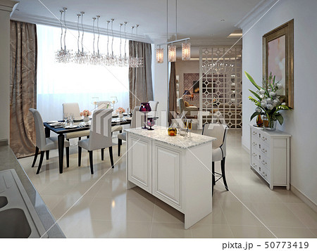 Kitchen with island and dining table in the Arab Kitchen with island and dining table in the Arab 50773419