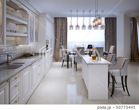 The kitchen-dining room in a classical style. 50773445