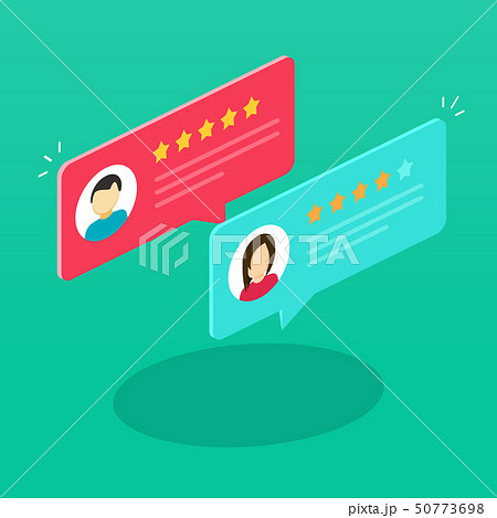 Review rating bubble speeches isometric vector illustration, flat cartoon reviews communication 50773698
