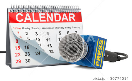 Desk calendar with press microphone, 3D rendering 50774014