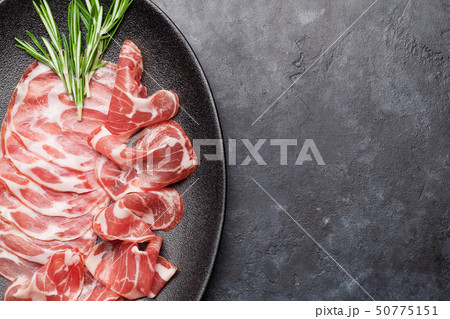 Spanish jamon, prosciutto crudo ham, italian 50775151