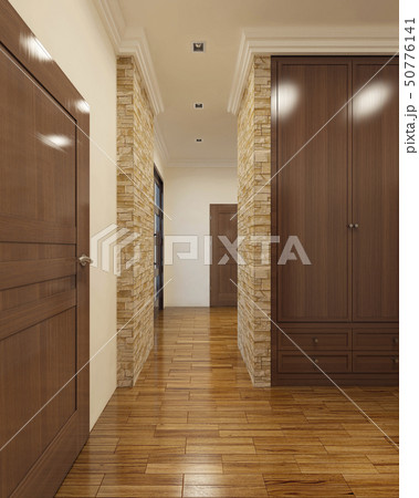 Contemporary hallway with rear doors 50776141