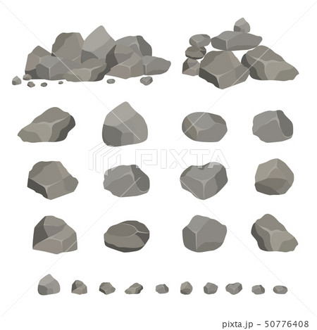 Set of gray granite stones of different shapes. Element of nature, mountains, rocks, caves. Minerals 50776408