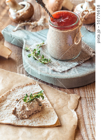 Mushroom pate in the glass jar 50776658