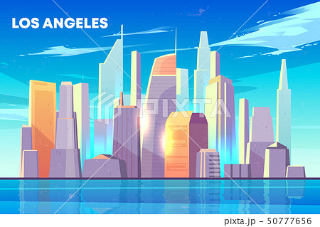 Los Angeles city bay skyline cartoon vector 50777656
