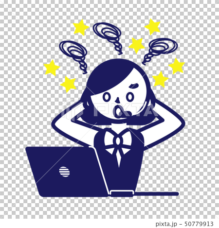 コールセンター スーツ 記号 シンプル 女性 パソコン パニックのイラスト素材