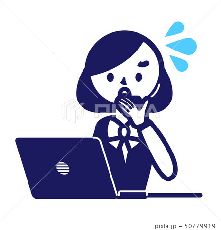 コールセンター スーツ 記号 シンプル 女性 パソコン 焦るのイラスト素材